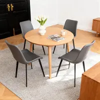 MODFU Set van 4 eetkamerstoelen, kunstlederen stoelen met een beklede zitting en stevige stalen poten, moderne stoelen voor keuken, eetkamer, kantoor, restaurant, grijs
