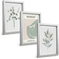 Tulup 4-Delige Schilderij Set - Plantmotieven in delicate groene tinten - 20 x 30 cm - Wanddecoratie - Schilderijen Set - Kantoor - Woonkamer Decoratie