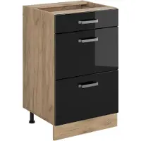 Vicco Keukenonderkast R-Line, Zwart hoogglans/Goudkleurig Eiken, 50 cm zonder werkblad