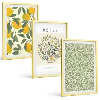 Tulup 4-Delige Schilderij Set - Citroenmotieven met kruiden en plantenbladeren - 40 x 60 cm - Moderne Wanddecoratie - Woonkamer - Decoratieve Schilderijen