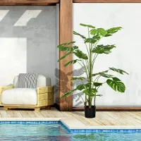 OKWISH Kunstplant Monstera Deliciosa 180 Cm Kunststof Zwarte Pot Groen Voor Binnen En Buiten Met Natuurlijke Look En 24 Takken