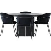 Ebuy24 Matilda eethoek eettafel met uitschuifbare functie zwart 4 stoelen velours zwart.