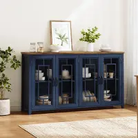 STILVORA Keukenkast - Opbergkast Met Glazen Deuren En Anti-Kipbeveiliging - Voor Keuken Eetkamer En Woonkamer - MDF - 160x40x86 Cm - Blauw