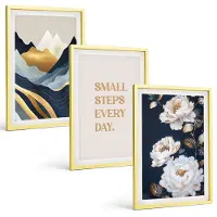 Tulup 4-Delige Schilderij Set - Abstracte bergen, bloemen en inspirerende letters - 40 x 60 cm - Decoratieve Schilderijen - Woonkamer - Interieur