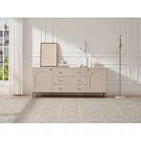 Vente-unique Buffetkast met 2 deuren en 3 lades - Beige en goudkleurig ALOBARA