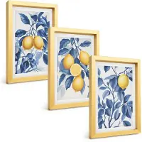 Tulup 4-Delige Schilderij Set - Citroenen aan takken met blauwe bladeren - 20 x 30 cm - Wanddecoratie - Moderne Interieurdecoratie