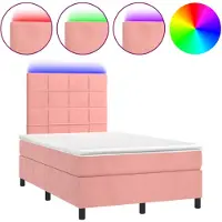 vidaXL Boxspring met matras en LED fluweel roze 120x190 cm