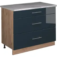 Vicco Keukenonderkast Fame-Line, Donkerblauw hoogglans/Goudkleurig Eiken, 100 cm, WB Marmer