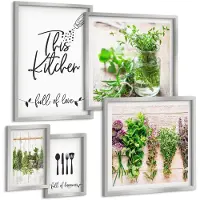 Tulup 4-Delige Schilderij Set - Keukeninspiratie met kruiden en een passie voor koken - 50 x 50 cm, 20 x 30 cm en 40 x 60 cm - Decoratieve Muurdecoratie - Slaapkamer - Interieur Decoratie