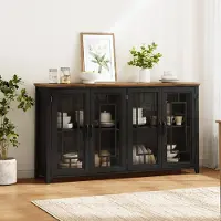 STILVORA Dressoir - Glazen Deuren En Royale Opbergruimte - Voor Keuken Eetkamer En Woonkamer - MDF En Houtlook - 160x40x86 Cm - Zwart