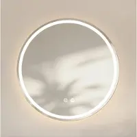 OKWISH Badkamerspiegel Rond 60 Cm Met Verlichting Dimbaar Anti Condens Zilver Glas Wandspiegel Voor Moderne Badkamer