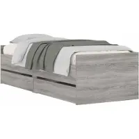 vidaXL Bedframe met lade met opslag Betongrijs Massief grenenhout