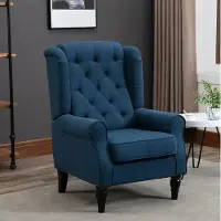 OKWISH Fauteuil 74 x 86 x 102 cm - Hoge Rugleuning Met Knopen En Armleuningen - Voor Woonkamer Of Slaapkamer - Polyester - Blauw