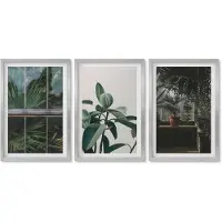 Wallfluent 4-Delige Schilderij Set - Groene bladeren op het raam en planten in het interieur. - 40 x 60 cm - Moderne Wanddecoratie - Woonkamer - Interieur Decoratie