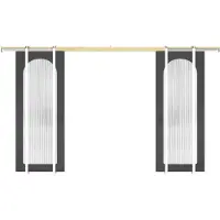Vente-unique Dubbele schuifdeur met inbouwsysteem in hout en MDF - zwarte boog en gehard geribbeld glas - 2 x H205 x B93 cm - ODEZA