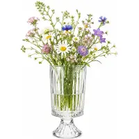 Alessandro bloemenvaas Le Bouquet - transparant bewerkt glas - H23 cm - cilinder vorm - op voet