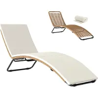 Outsunny eenpersoons rotan ligstoel (niet-eenvoudig) - Geweven hars - 57B x 175D x 80H cm - Crème