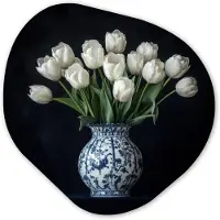 MuchoWow Organische wanddecoratie 40x40 cm - Organisch schilderij Wit - Bloemen - Tulpen - Vaas - Muurdecoratie woonkamer - Kamer decoratie - Schilderijen - Muurcirkel aesthetic