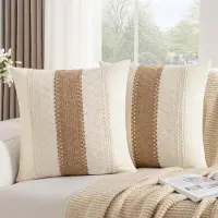 Famanu – Katoenen Boho Sofa Kussenhoes 40 x 40 cm Bruin Gestreept Geweven Textuur Modern Landelijk Vintage Decoratieve Kussenhoezen voor Bank Slaapkamer