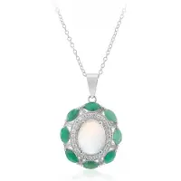 Cavill - Zilveren Halsketting 925 Sterling Zilver - 1,422 ct Welo-opaal Ovaal Cabochon - Braziliaanse Smaragden & Zirkonia Elegant