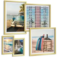 Tulup 5-Delige Schilderij Set - Stijlvolle strandlandschappen met auto's en surfers - 50 x 50 cm, 20 x 30 cm en 40 x 60 cm - Muurdecoratie - Wanddecoratie - Slaapkamer