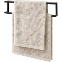 Sealskin Luxe Mat Zwarte Handdoekrek dubbel 48 cm – Dubbele Handdoekrek Wandmontage | Modern & Ruimtebesparend Handdoekrek