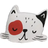 Home & Styling Dieren sierkussen kinderkamer - Katje / poes - wit/zwart - 35 x 40 x 8 cm - polyester