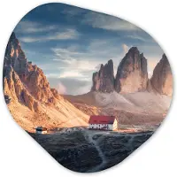 MuchoWow Organische wanddecoratie 60x60 cm - Organisch schilderij Huis - Bergen - Landschap - Muurdecoratie woonkamer - Kamer decoratie - Schilderijen - Muurcirkel aesthetic