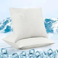 Famanu – Set van 2 koele kussenslopen, ademend en zacht, met ritssluiting, 80 x 80 cm, witte strepen
