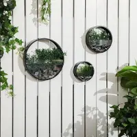 OKWISH Wandbloempot Set Van 3 – Rond En Stapelbaar – Ø30,5/20,5/15,5 X 5 Cm – Metaal – Zwart – Voor Binnen En Buiten
