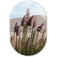 MuchoWow Muurovaal 80x120 cm - Ovale wanddecoratie Pampasgras - Zand - Planten - Duin - Ovalen schilderij - Muurdecoratie woonkamer - Kamer decoratie - Schilderijen - Wandcirkel