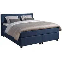 Mörgenn Boxspring Amsterdam - Pocketvering - Donkerblauw Lederlook - 120x220 cm - Inclusief Dekbed en Kussens