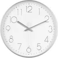 IvoQ Moderne Wandklok 30 cm - 3D Muurklok met Stil Uurwerk - Analoog - Zilver/Wit
