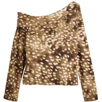 Next - Dames - Asymmetrische mesh top met lange mouwen - Bruin