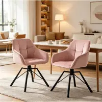 STILVORA Eetkamerstoel 58,5 Cm - Draaibare Kuipstoel Set Van 2 Met Armleuningen - Voor Eetkamer Keuken En Kaptafel - Velvet Metaal - Roze