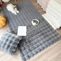 Snq 1 Pluche vloerkleed met bubbelstructuur - 60 × 160 cm - Opvouwbaar - Zacht en comfortabel - Geschikt voor woonkamer, naast het bed en kleedkamer - Grijs
