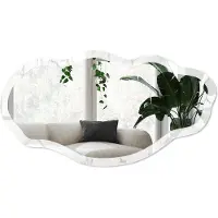 Wallfluent Marmerpatroon Spiegel - Wit Rechthoekige Spiegel Met Modern Design - Organische Spiegel - Badkamer, Keuken, Woonkamer - Klassiek - 45x90 cm - Totale afmeting 52x97 cm