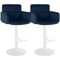 CLP Los Angeles Set barkrukken - Met armleuning - Met rugleuning - Verstelbaar - Velvet - Fluweel - wit/blauw