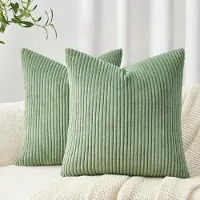 Famanu – Set van 2 kussenhoezen 40 x 40 cm van corduroy, groen, decoratief en onderhoudsvriendelijk, ideaal voor kinderen en huisdieren