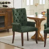 Sweiko Eetkamerstoel - Fauteuil - Chenille - Gebogen massief houten poten - Groen
