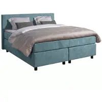 Mörgenn Boxspring Amsterdam - Pocketvering - Zeeblauw Lederlook - 80x210 cm - Inclusief Dekbed en Kussens