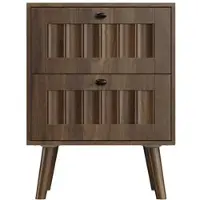 MODFU - Nachtkastje - Retro Vintage - Walnoot - 2 Lades - Houten Poten