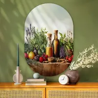 MuchoWow Muurovaal 80x120 cm - Ovale wanddecoratie Stilleven - Kruiden - Specerijen - Fruit - Kleurrijk - Ovalen schilderij - Muurdecoratie woonkamer - Kamer decoratie - Schilderijen - Wandcirkel