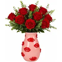 Urban Living vaas Lips - D8 x H18 cm - Keramiek - roze / rood - lippen bloemenvaas