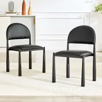 OKWISH Eetkamerstoel - Set Van 2 Met Halfronde Rugleuning - Gewatteerde Zitting Voor Eetkamer En Keuken - Kunstleer En Metaal - Zwart