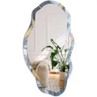 Coloray Blauw Mozaïek Spiegel - Blauw Rechthoekige Spiegel Voor Interieur - Organische Spiegel - Woonkamer - Geometrisch - 45x90 cm - Totale afmeting 52x97 cm