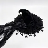Snq Dames Heksenhoed – Gotische Toverhoed met Franjerand - Sluier en Afneembare Strik – Voor Halloween en Lolita Cosplay – Kostuumaccessoire