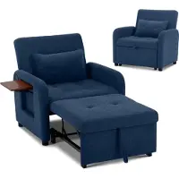 COLAMY Opvouwbare Relaxfauteuil Donkerblauw - Stoffen Bekleding - Verstelbare Rugleuning - Zit- en Ligfunctie - USB-poort - Inclusief Kussen