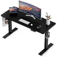 HOMAVO Elektrisch Zit-Sta bureau 60 x 120 cm - In Hoogte Verstelbaar - Geheugenfunctie - Antibotsingssysteem - USB-A/USB-C – Zwart