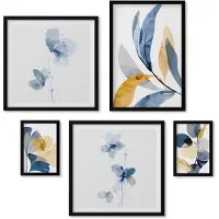 Wallfluent 5-Delige Schilderij Set - Plantmotieven In Pasteltinten Voor Interieurs - 50 x 50 cm, 20 x 30 cm En 40 x 60 cm - Wanddecoratie - Woonkamer Decoratie - Muurdecoratie